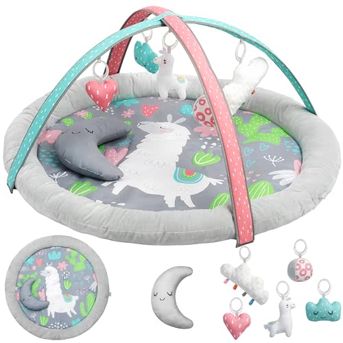 TODDLETUFF X-Large Baby Play Mat with Soft Bumper | Extra Room for Tummy Time, Crawling, & Play | Padded Floor Mat for Infants & Toddlers | Cozy & Safe Baby Activity Mat for Growing Families [Llama]