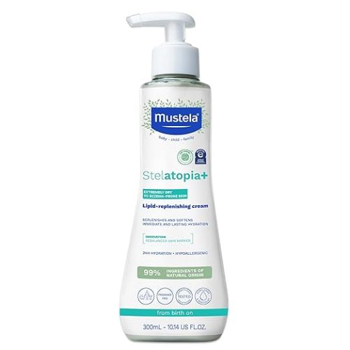 Mustela Stelatopia+ - Lipid-Replenishing Cream - Moisturizer for Eczema-Prone Skin - With Natural Sunflower Oil and Prebiotic - For Babies, Kids & Adults - Fragrance Free - Various Sizes - 10.14 Fl Oz (Pack of 1)