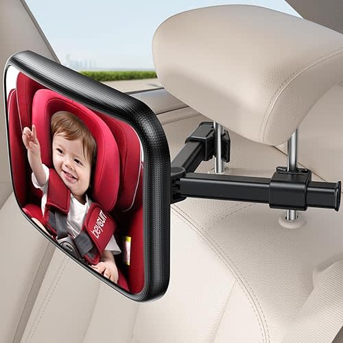 Baby Car Mirror for Baby - Lamicall Safety Shatterproof Acrylic Mirror, Anti-Shake Car Seat Mirror for Baby Rear Facing, 360° Rotation & Wide Clear View, 3S Quick Install, New Born Baby Essentials