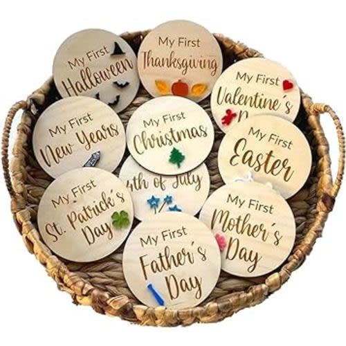 Milestone Cards, Baby First Holiday Milestone Cards, for Adorable Milestone of Your Newborn, Wooden Baby Monthly Milestone Cards Baby Birth Announcement Sign (My First)