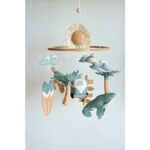 Surf baby mobile, boho beach nursery decor, ocean baby mobile