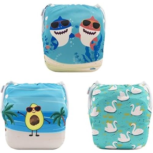 ALVABABY 3pcs Baby Swim Diapers Reuseable Washable & Adjustable for Swimming Lesson & Baby Boy and Girl 3SWY36T