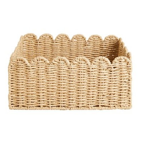 Growment Scalloped Edge Hand Woven Paper Storage Basket, Handles