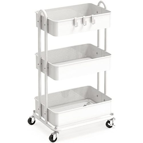 Simple Houseware 3-Tier Heavy Duty Metal Utility Rolling Cart, White
