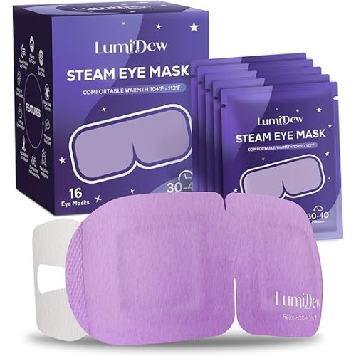 Steam Eye Mask, Self Heating Heated Eye Mask for Sleep, Warm Compress for Eyes, Moist Heat for Dry Eye Relief, Stye Eye Treatment, Spa, Travel Essentials & Relaxation Gifts, Unscented 16 Pack