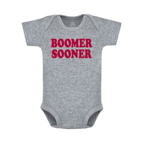 Rally House Heather Grey Boomer Sooner Baby One Piece, 3/6M