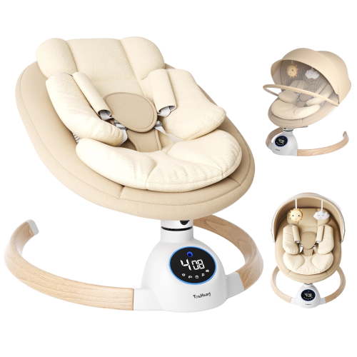 TouHeart Baby Swing, Electric Infant Rocker with Bluetooth & Remote, 5 Speeds, 10 Lullabies, Khaki