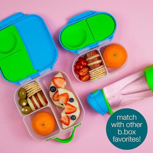 b.box Snack Box Reusable Snack Containers with Lids 2 compartments, Bento Box for kids and toddlers, Leakproof Lunch Box, BPA free and Dishwasher Safe Snack Container (Emerald Forest, 1 3/4 Cup)