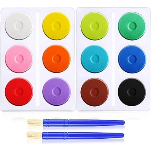 Nuanchu 1 set 12 Pcs Tempera Paint Cakes with Tray 12 Colors 2.24 x 0.71 Inch Painting Cakes with Paintbrush Paints Blocks Art Supplies for Art sessions Drawing Artists Beginners