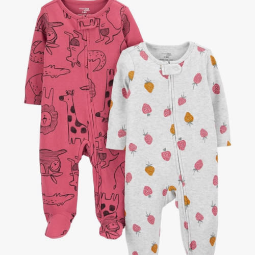 Simple Joys by Carter's Baby Girls' 2-Way Zip Thermal Footed Sleep and Play, Pack of 2