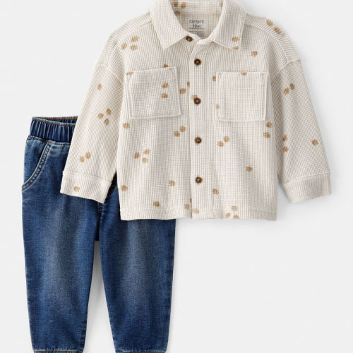 Multi Baby 2-Piece Acorn Button-Down Shirt & Pull-On Denim Pant Set | Carter’s Oshkosh Canada