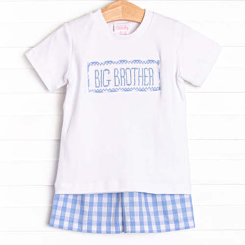 Big Brother Smocked Short Set, Blue – Stitchy Fish