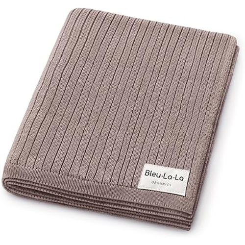 Organic Ribbed Swaddle Blanket for Boys & Girls - 100% Luxury Organic Soft Cotton Knit Warm Cozy Cuddle Stroller Crib Blanket for Newborns, Infants, & Toddlers (Milk Chocolate)