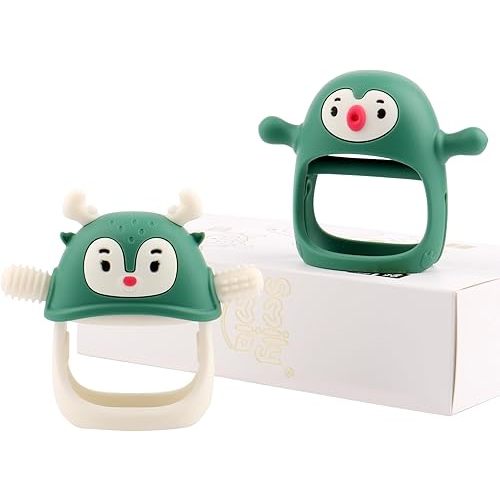 Smily Mia Penguin Buddy and Reindeer 2 in 1 Christmas Gift Set for 0-12 Months Teething Babies,Pine Green