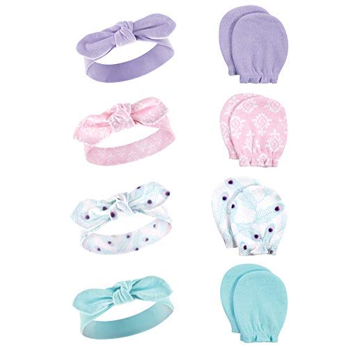 Hudson Baby Baby Girls' Cotton Headband and Scratch Mitten Set