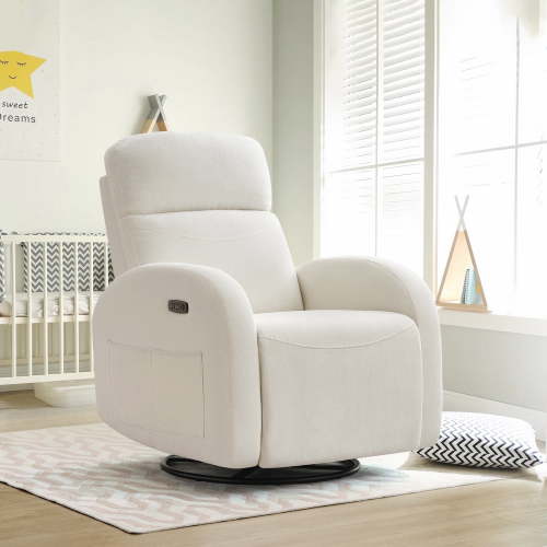 Aemeios Chenille Swivel Rocker Glider Power Recliner Nursery Rocking Chair with USB and Type-C Ports, White