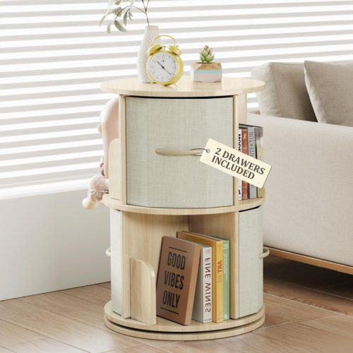 Latitude Run® Solid Wood Revolving Bookshelf Tower With 4 Drawers, 360 Degree Display Revolving Bookshelf | Wayfair
