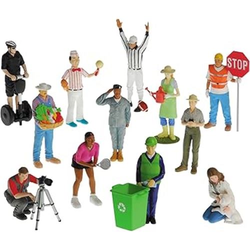 Constructive Playthings Pretend Professionals Career Toy Figure Set for Kids Ages 3+, Set of 12 Freestanding Inclusive and Diverse Dollhouse Toy Figurines, Multicolor