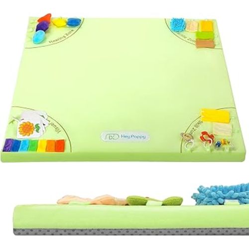 Baby Play Mat, 50''x50'' Playpen Mats with 4 Sensory Development Zones for Motor Skills, Unique Crawling Mats with Non-Slip Cushioned That Fits Nicely into Any Playroom, Green