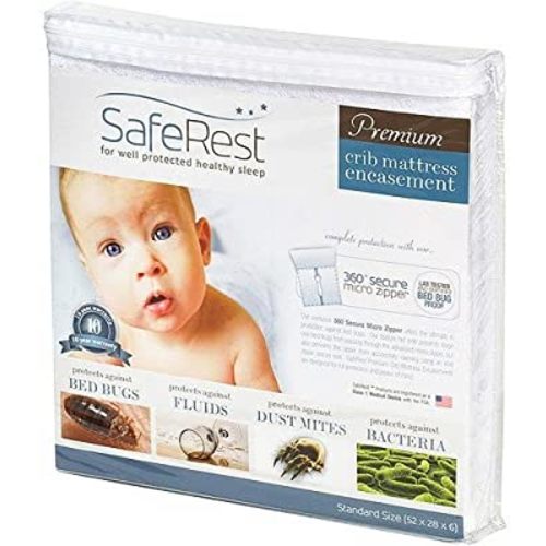 SafeRest Zippered Mattress Protector - Premium 6 Inch Waterproof Mattress Cover for Bed - Breathable & Noiseless Washable Mattress Encasement - Crib