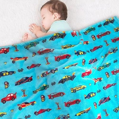 Lukeight Race Cars Baby Blanket for Boys and Girls, Soft Warm Cozy Fleece Toddler Car Blanket, Small Lightweight Baby Blanket for Crib, Stroller, Travel and Bed - 30x40 Inches, Youth