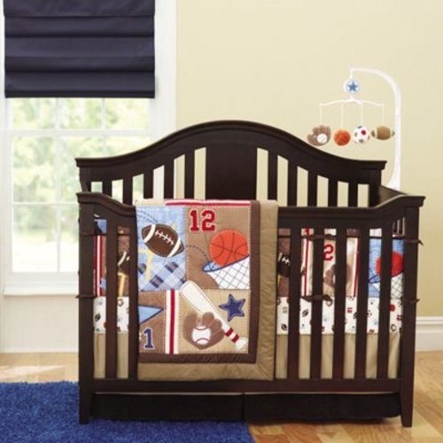 HESEAM Sport Dreams 3-Piece Crib Bedding Set, Brown/Grey, 3 Piece