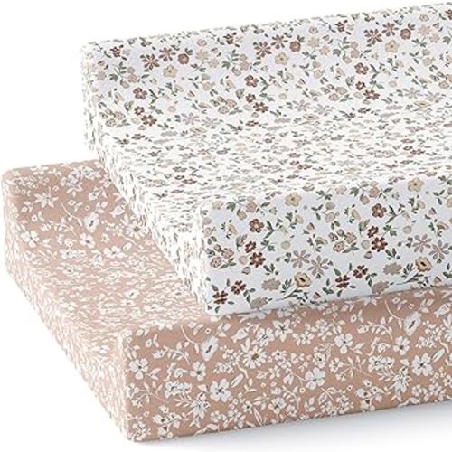 Baby Changing Pad Cover 2-Pack for Girls (Fleurette) - Premium Fitted Sheets Baby Diaper Changing Table Cover - Buttery Soft Cotton Blend