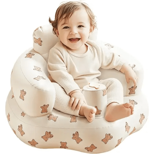 Inflatable Baby Seat for 3-36 Months, Portable Blow Up Support Seat with Built-in Air Pump, Learning to Sit & Feeding Chair for Infants & Toddlers (Bear)