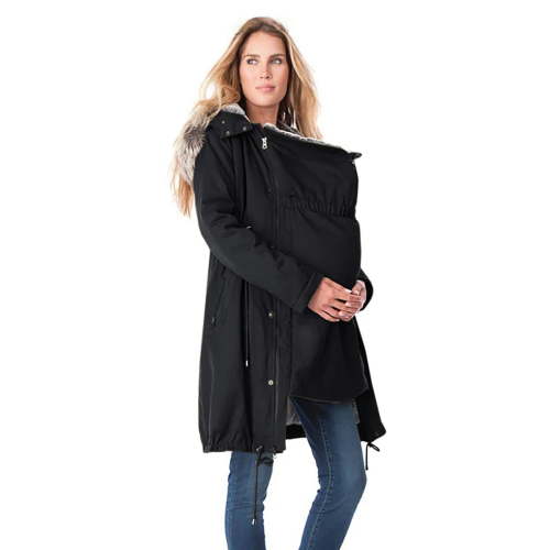 CILENON Christmas Women's Fleece Zip Up Maternity Baby Carrier Hoodie Sweatshirt Jacket Female Maternity 3 In 1 Thickened Outwear Fleece Lined Coat Oversized Hoodie(Black,L)