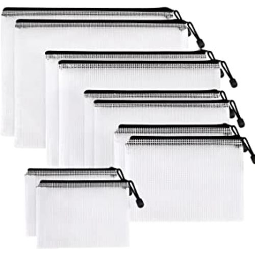 YGEOMER 10 Pack Mesh Zipper Pouch, Waterproof Document Pouch, Multipurpose for Office Supplies, Cosmetics, Travel Accessories