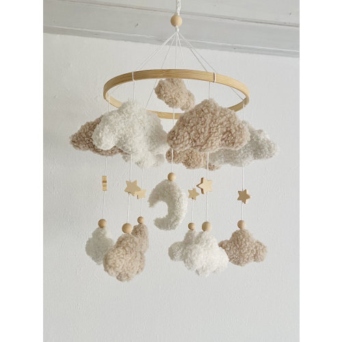 Baby Mobile Wolken Boucle/Teddystoff Ecru/Natur