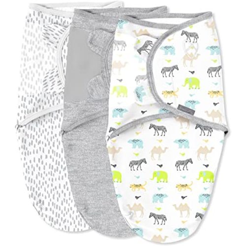 SwaddleMe by Ingenuity Original Swaddle - Size Small/Medium, 0-3 Months, 3-Pack (Lil Wild One)