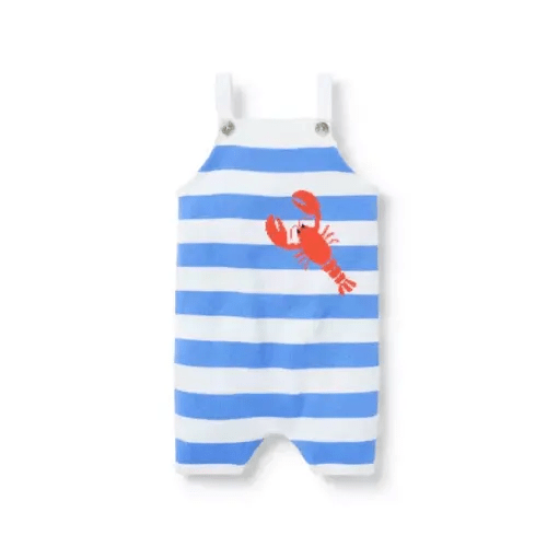 Baby Soft Blue Stripe Baby Striped Lobster Romper by Janie and Jack