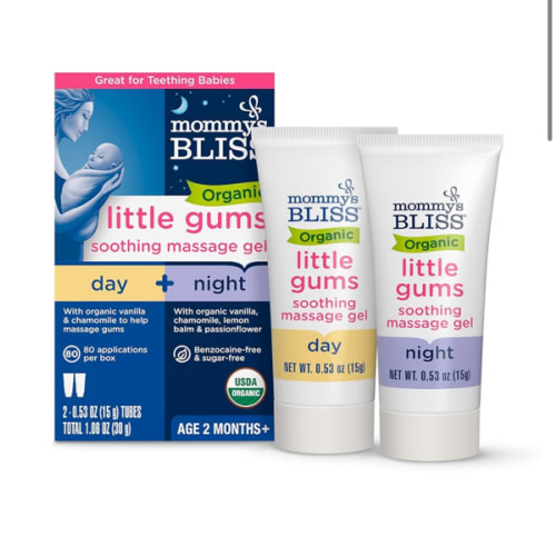 Mommy's Bliss Organic Little Gums Soothing Massage Gel Day and Night Combo, Great for Teething Babies, Age 2 Months+, Sugar Free, Mild & Sweet Flavor, 2 - 0.53 Oz Tubes (Pack of 1)