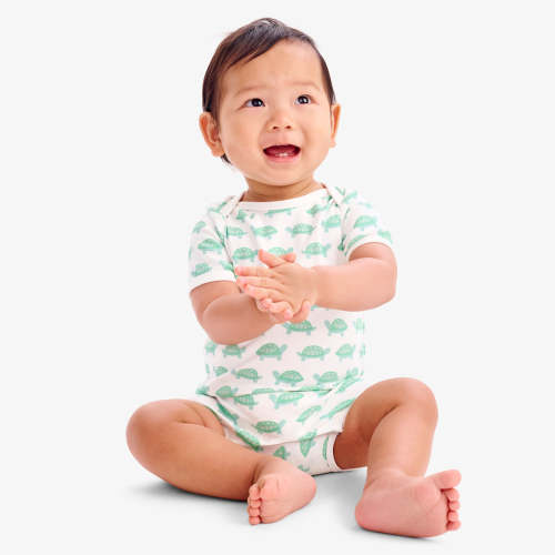 Organic interlock animal friends babysuit shortie | Primary.com