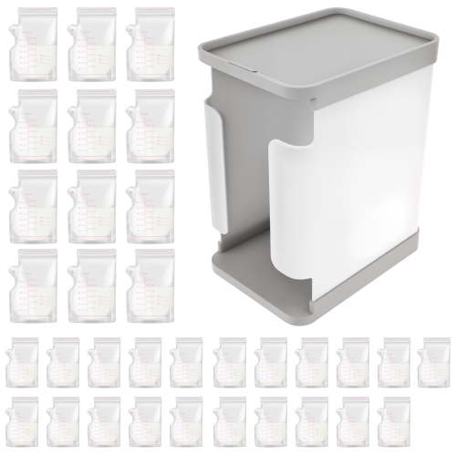 Plastic Breast Milk Freeze Organizer Double Insert Slots Breastmilk Freezer Container Easy Assembly Breast Milk Storage Bin With 30 Breastmilk Bags for Fridge Refrigerator