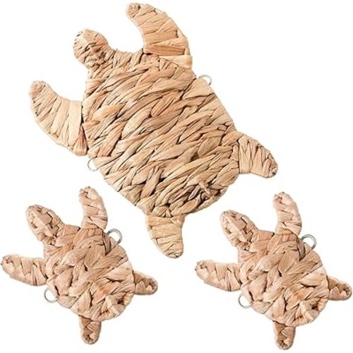 Sea Turtle Wall Decor Set - 3 Piece Handwoven Water Hyacinth Art - Large 10.7" Small 5.7" - Coastal Bathroom Living Room Decor