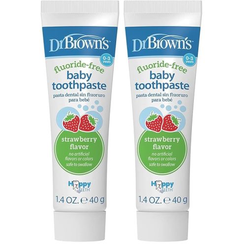 Dr. Brown's Fluoride-Free Baby Toothpaste, Infant and Toddler Oral Care, 1.4oz/40g, 0-3 Years, Strawberry, 2-Pack