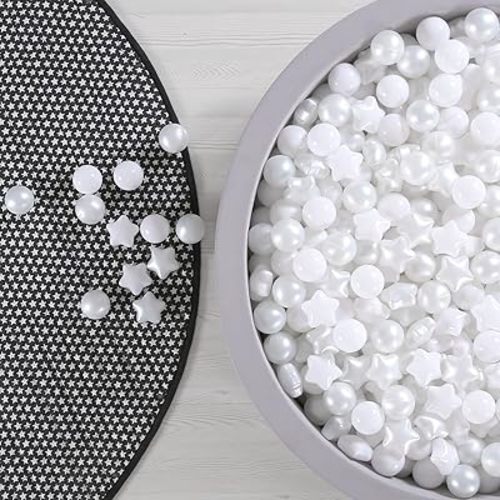 GOGOSO Ball Pit Balls for Toddler, Baby Plastic Playballs Kids Soft Pastel Pelotas Non-Toxic BPA-Free, Pearl White+White Star Balls,100 Balls