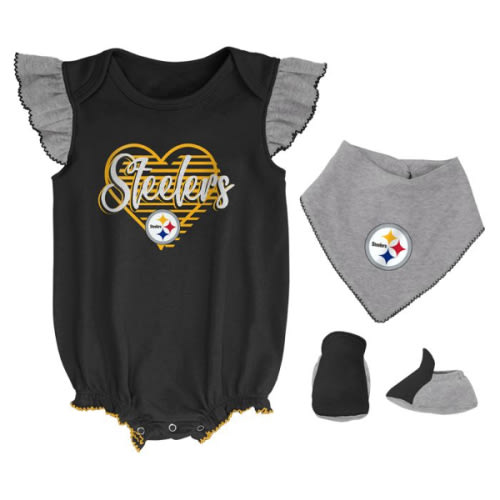 Pittsburgh Steelers Newborn Girl's All the Love Short Sleeve Creeper and Bib Set