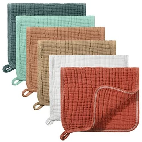 6 Pieces Large 20 x 10 Inch Muslin Burp Cloths Multi-Colors Muslin Washcloths Baby Burping Cloth Diapers 6 Absorbent Layers Muslin Face Towels for Baby (Cute Color Series)