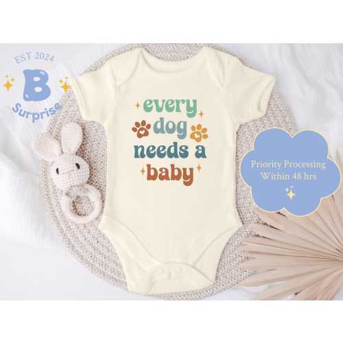 Every Dog Needs A Baby Onesie® - Funny Dog Baby Announcement - Boho Pregnancy Reveal Bodysuit - Natural Neutral Gift