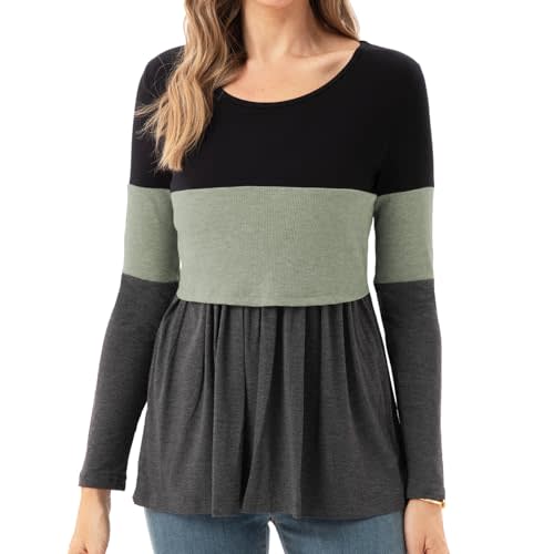 Bearsland Women’s Nursing Top Long Sleeve Scoop Neck Nursing Shirt Breastfeeding Shirt Pregnancy Clothes