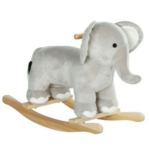Qaba Rocking Horse, Kids Rocking Animal, Elephant Rocker With Realistic Sounds, Plush Ride On Toy For Years 2-4, Gray