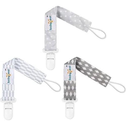 Babygoal Neutral Pacifier Clips, 3 Pack Binky Paci Holder and Leash for Boys and Girls Fits for Most Pacifier, Binkie Styles & Baby Teethers & Toys and Gift PS06