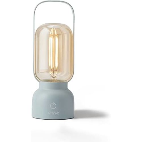 Retro Cordless Lantern Table Lamp, 40 Hours Long Lasting Dimming Night Light, Small Rechargeable Battery Operated Light for Nightstand, Decoration, Gift- Blue
