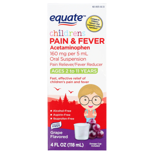 Equate Children's Pain and Fever, Acetaminophen 160 mg per 5 mL, Grape Flavor, 4 Fluid Ounce