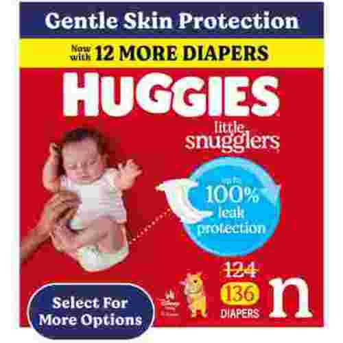 Huggies Little Snugglers Baby Diapers, Size Newborn (Up to 10 lbs), 130 Ct (Select for More)