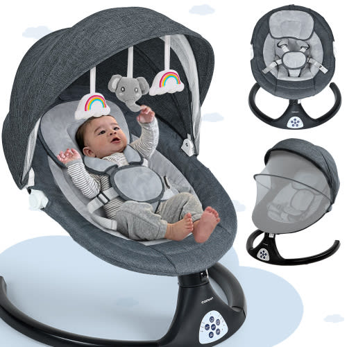Baby Swing for Infants, Caveen Electric Bluetooth Baby Rocker, 5 Swing Speeds, 3 Seat Positions, Adapter & Battery Operated, Black
