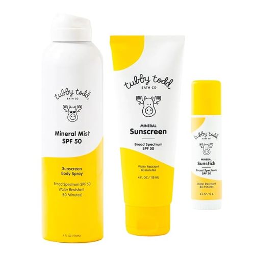 Tubby Todd Face and Body Mineral Protection Sunscreen Kit for Baby, Toddler and Kids - The Sun Bundle - Sunscreen Lotion, Sunscreen Spray and Sunstick - Standard Size Fragrance-Free